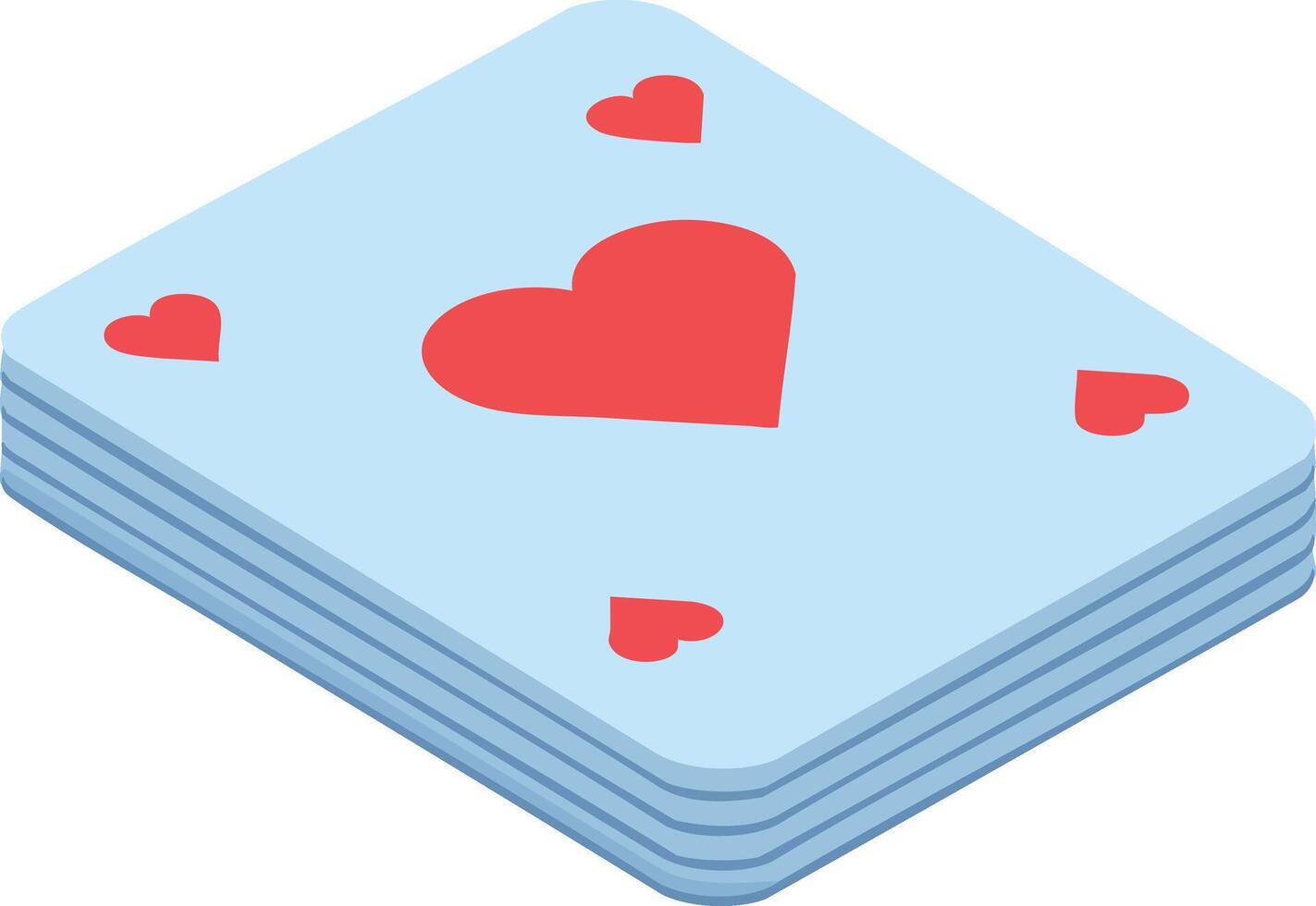 Stack of playing cards with red heart symbol illustration in isometric style for game and entertainment design vector