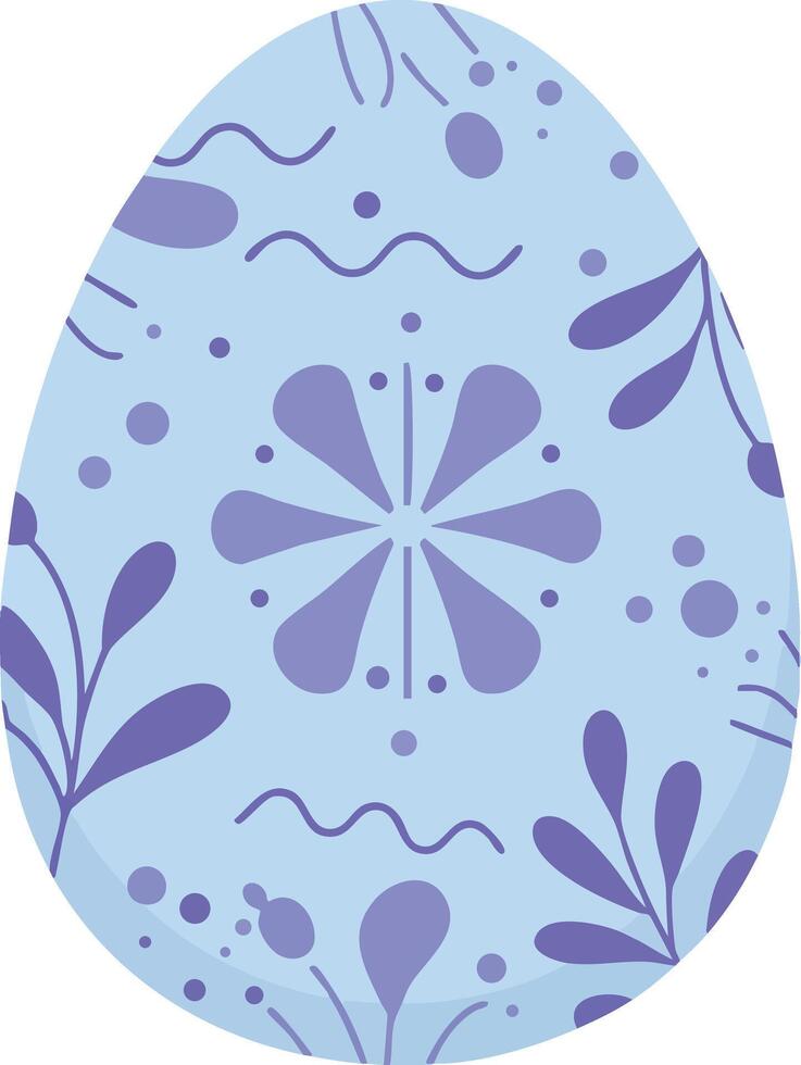 Decorative blue Easter egg with purple floral and abstract patterns illustration for spring celebration and festive design vector