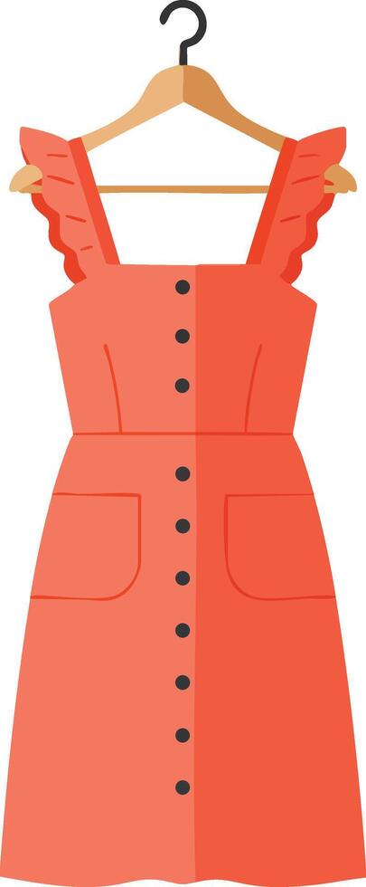 Coral sleeveless dress with button front and ruffle straps on hanger illustration fashion clothing design coral color vector
