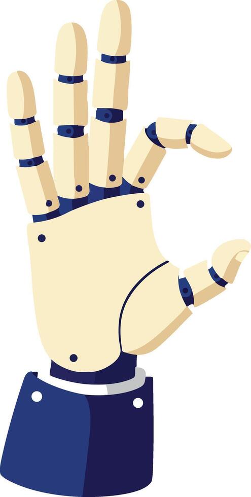 Robotic hand illustration with beige and dark blue details showing mechanical fingers in open gesture image vector