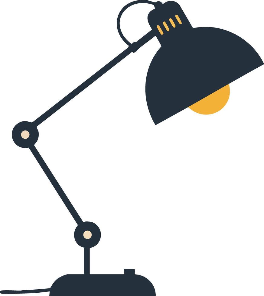 Adjustable black desk lamp with yellow light bulb illustration for office and home workspace lighting vector