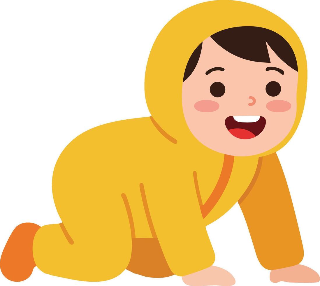 Baby crawling in yellow outfit smiling happily illustration for toddler and infant concept vector
