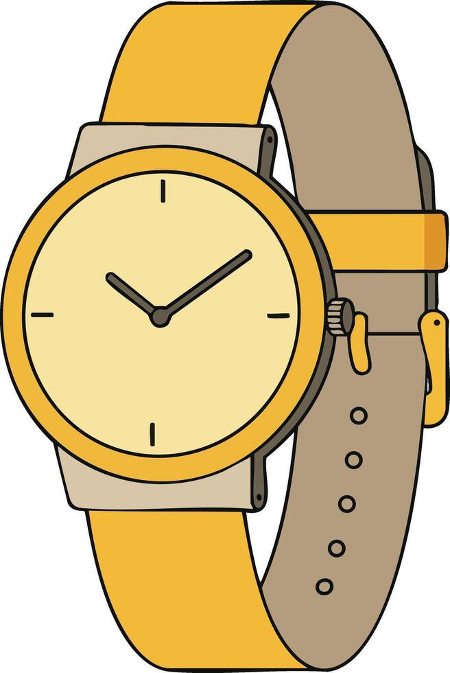 Wristwatch with yellow strap and beige dial simple analog timepiece illustration vector