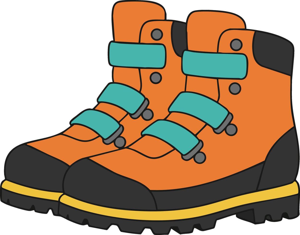 Hiking boots with orange and teal straps durable outdoor footwear design illustration vector