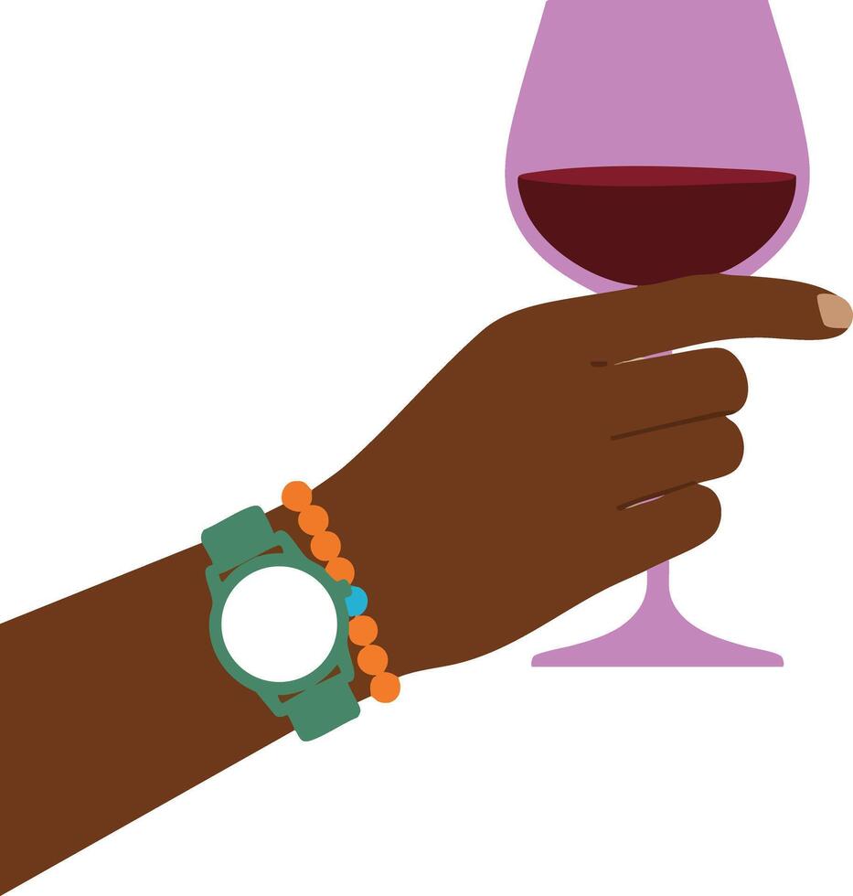 Hand Holding Wine Glass Illustration with Bracelet and Watch Graphic Design vector