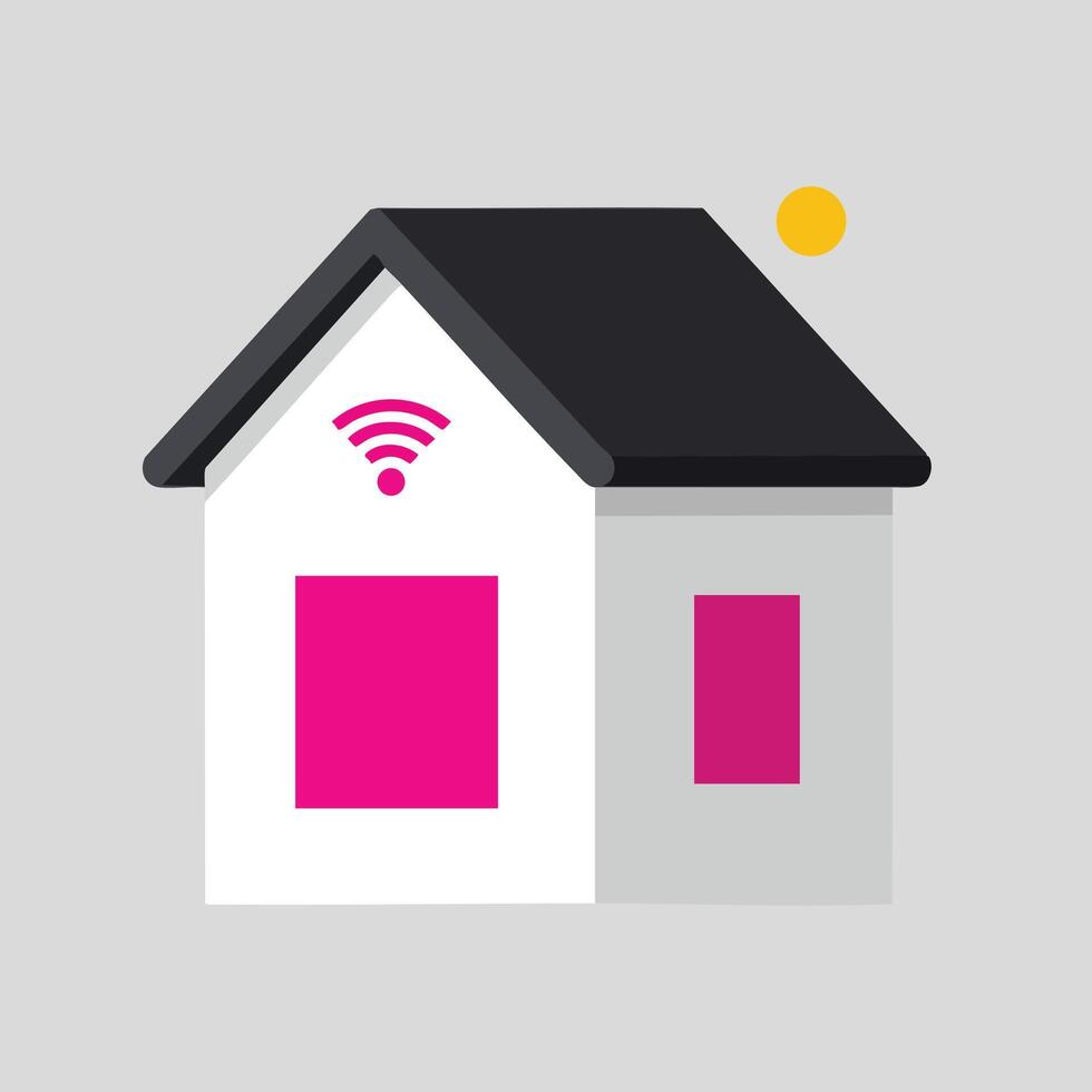 Smart home with wireless internet signal and modern roof design in minimal style illustration vector