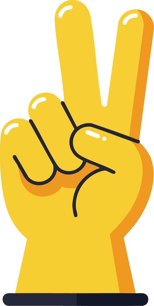 Hand making peace or victory sign with two fingers yellow glove illustration simple design vector