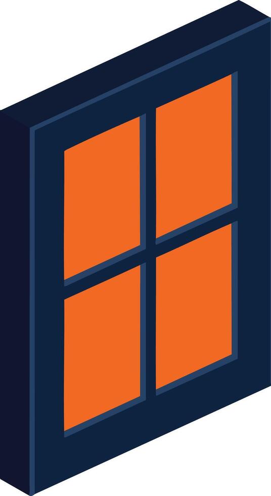 Window frame with orange panes illustration in isometric style for design projects and digital art vector