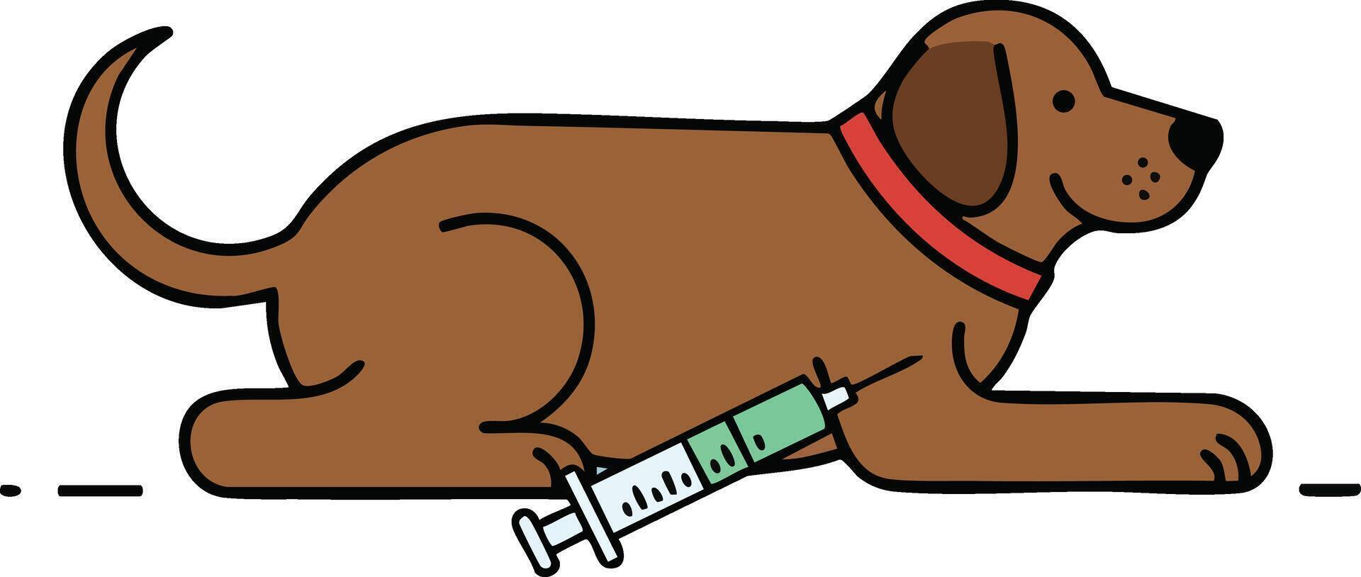 Brown dog with red collar receiving vaccination injection illustration for pet health care and veterinary treatment vector