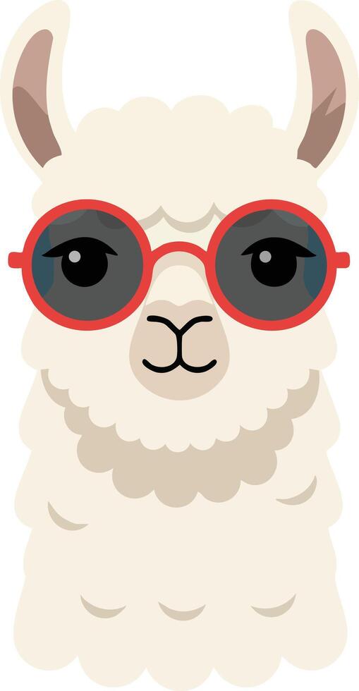 Llama with red sunglasses cool cute animal portrait illustration in white and beige colors vector