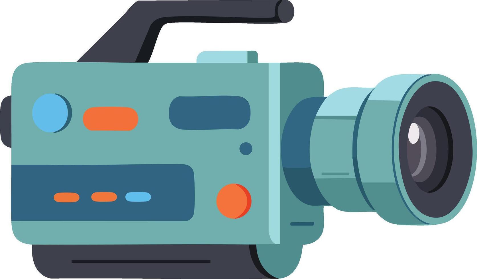 Vintage style camera with blue and orange buttons flat illustration for media production and filming equipment usage vector