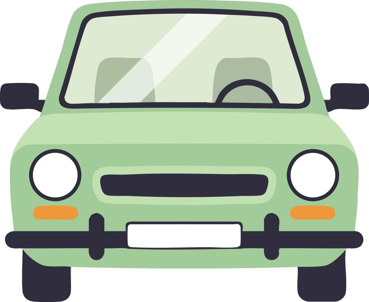 Green car front view simple flat illustration with black details and white background vector