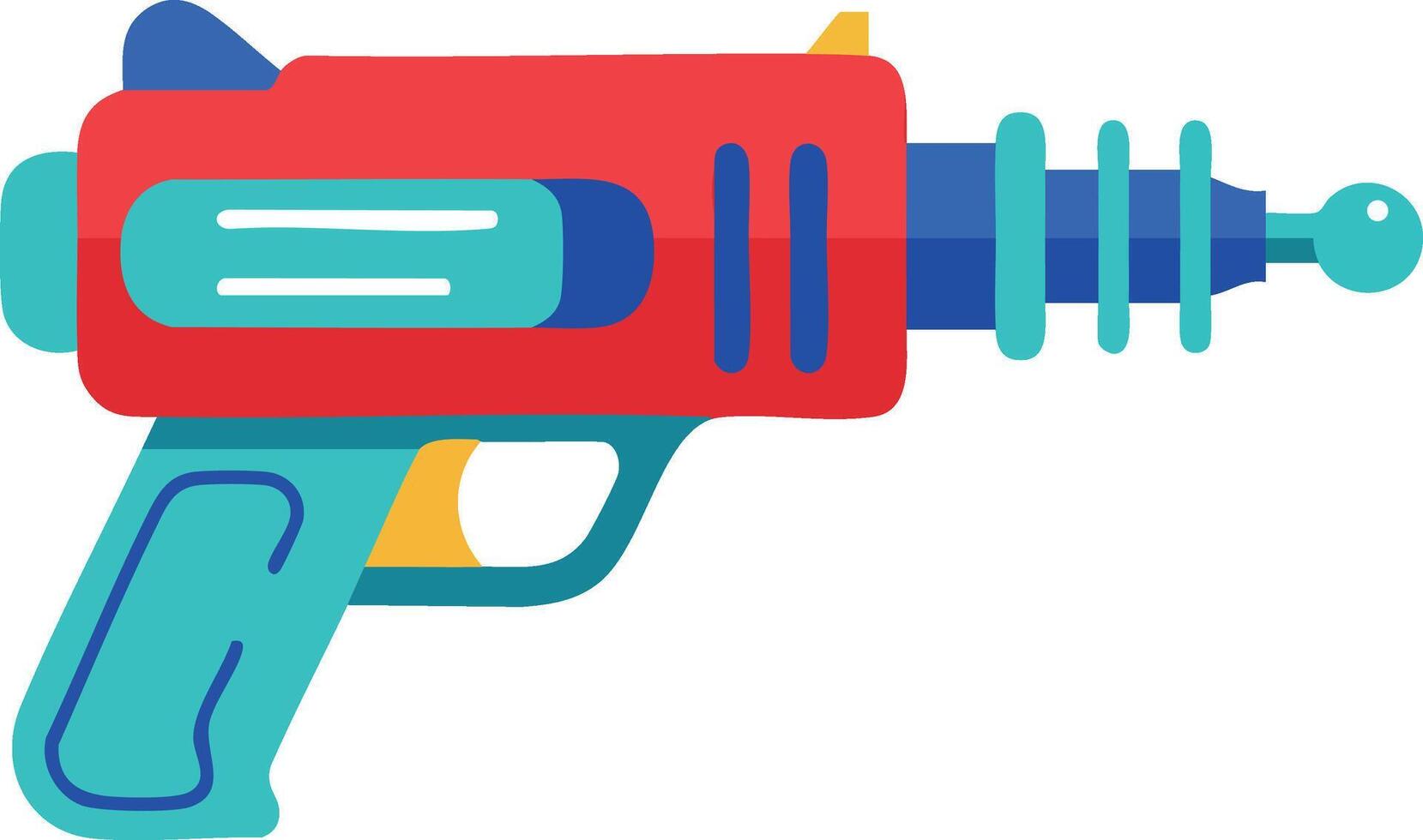 Retro style toy ray gun in red blue and yellow colors illustration with futuristic design elements vector