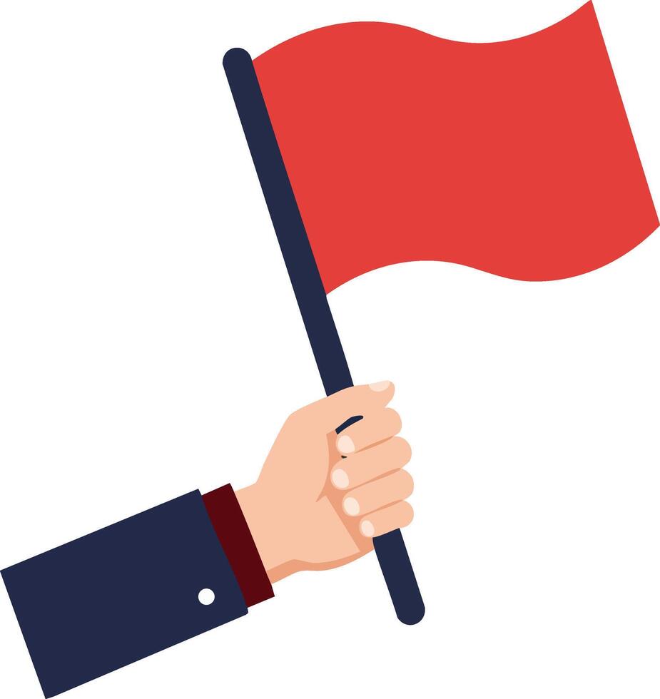 Hand Holding Red Flag Symbolizing Warning or Attention Alert in Illustration vector