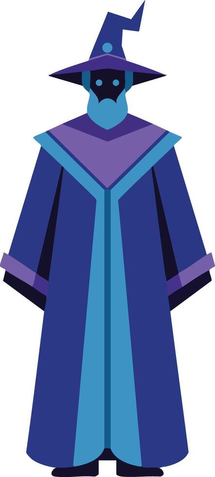 Wizard character in blue and purple robe with pointed hat magical fantasy illustration design vector