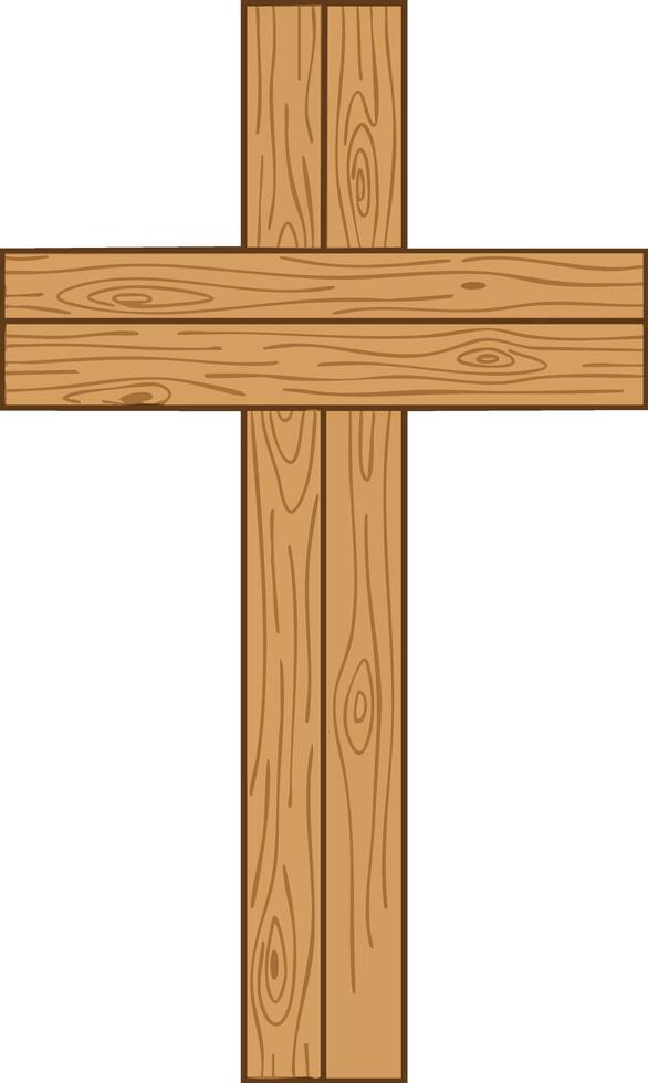 Wooden cross illustration with natural wood texture and grain pattern design vector