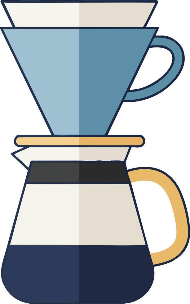 Pour over coffee maker brewing coffee with blue dripper and beige handle in minimalist style illustration vector