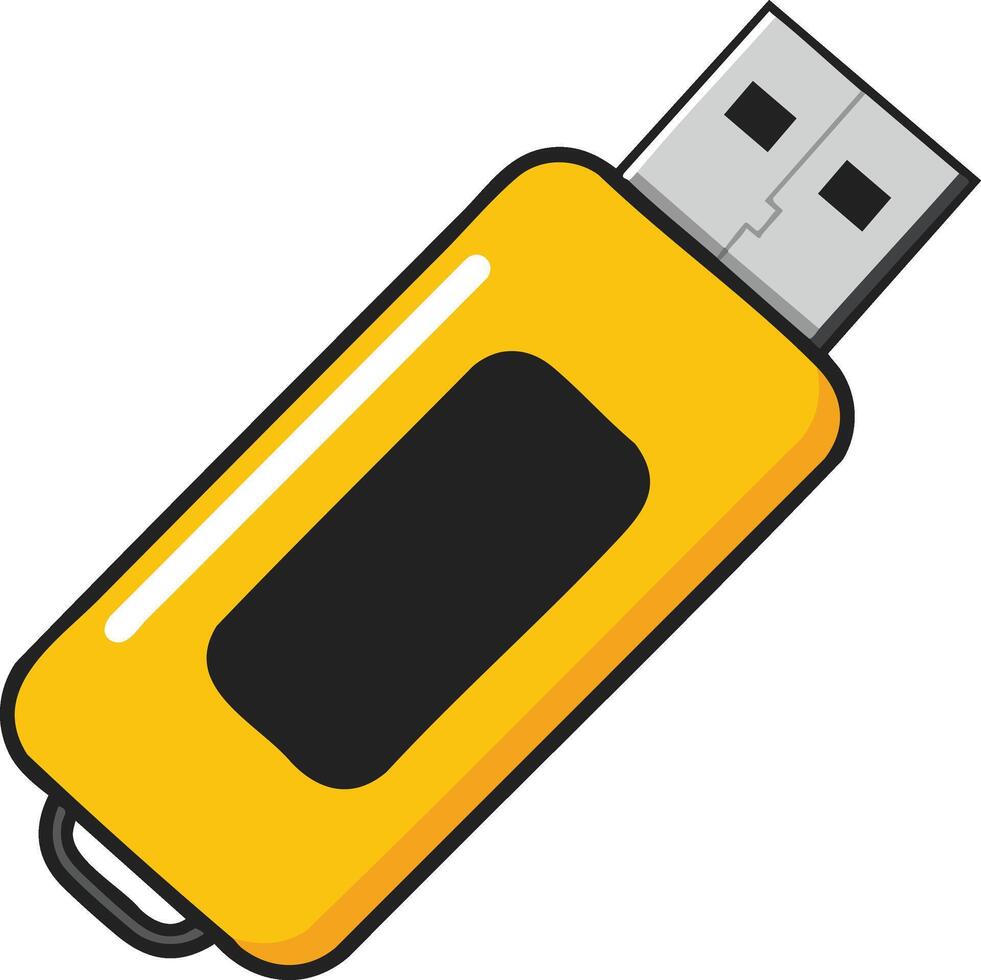 USB flash drive yellow and black digital storage device illustration technology accessory design vector
