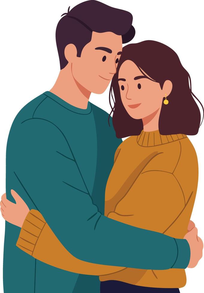 Loving couple embracing each other warmly in cozy sweaters expressing affection and intimacy in modern relationship illustration vector