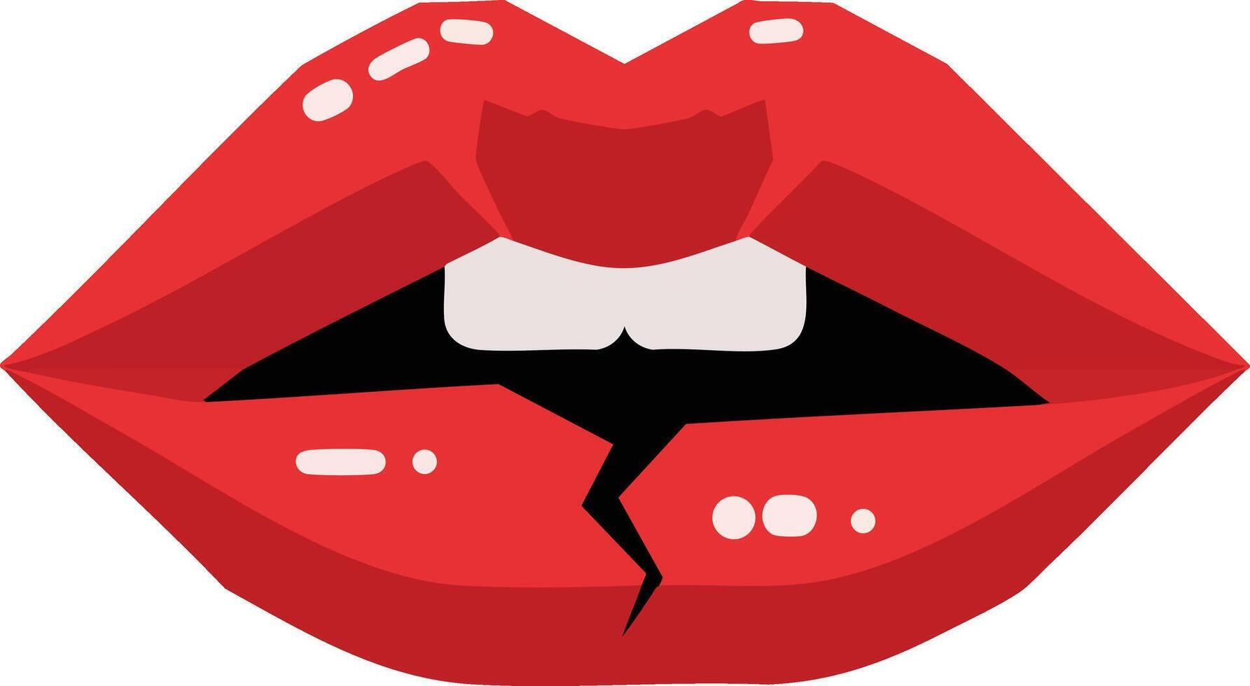 Red lips with crack and glossy highlights illustration in pop art style for fashion and beauty design vector