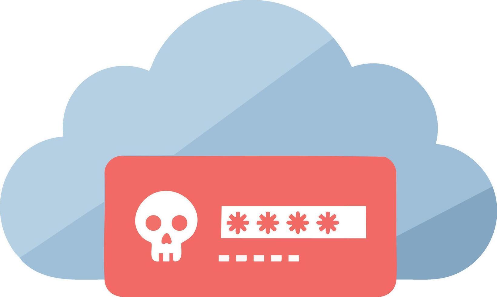 Cloud computing security threat symbol with skull and password protection illustration for data breach and cyber attack concepts vector