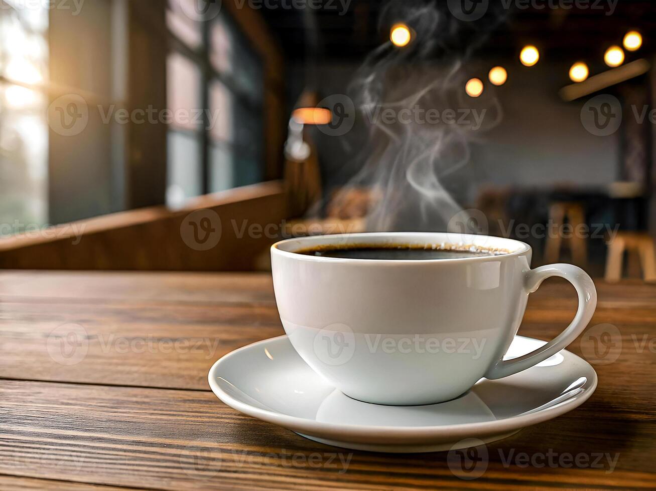 Warm Cup of Coffee in a Trendy Cafe Ambiance. Delicious food background photo