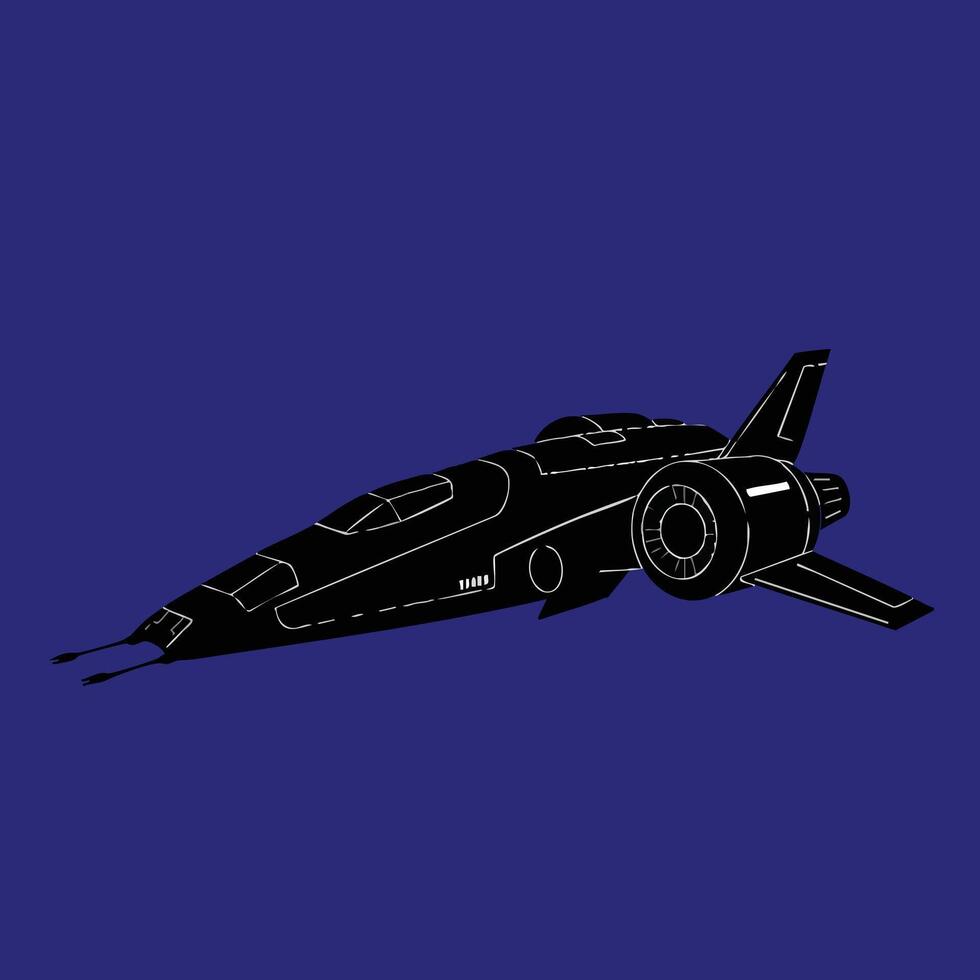 Space shuttle illustration in black silhouette on blue background for technology and transport design vector