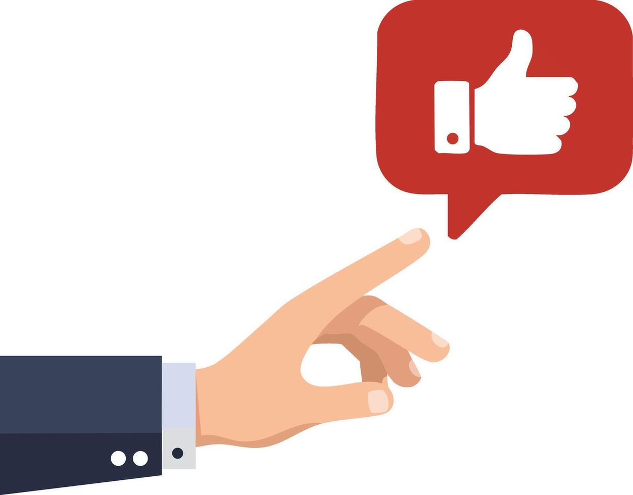 Hand pointing at red speech bubble with thumbs up social media icon illustration vector