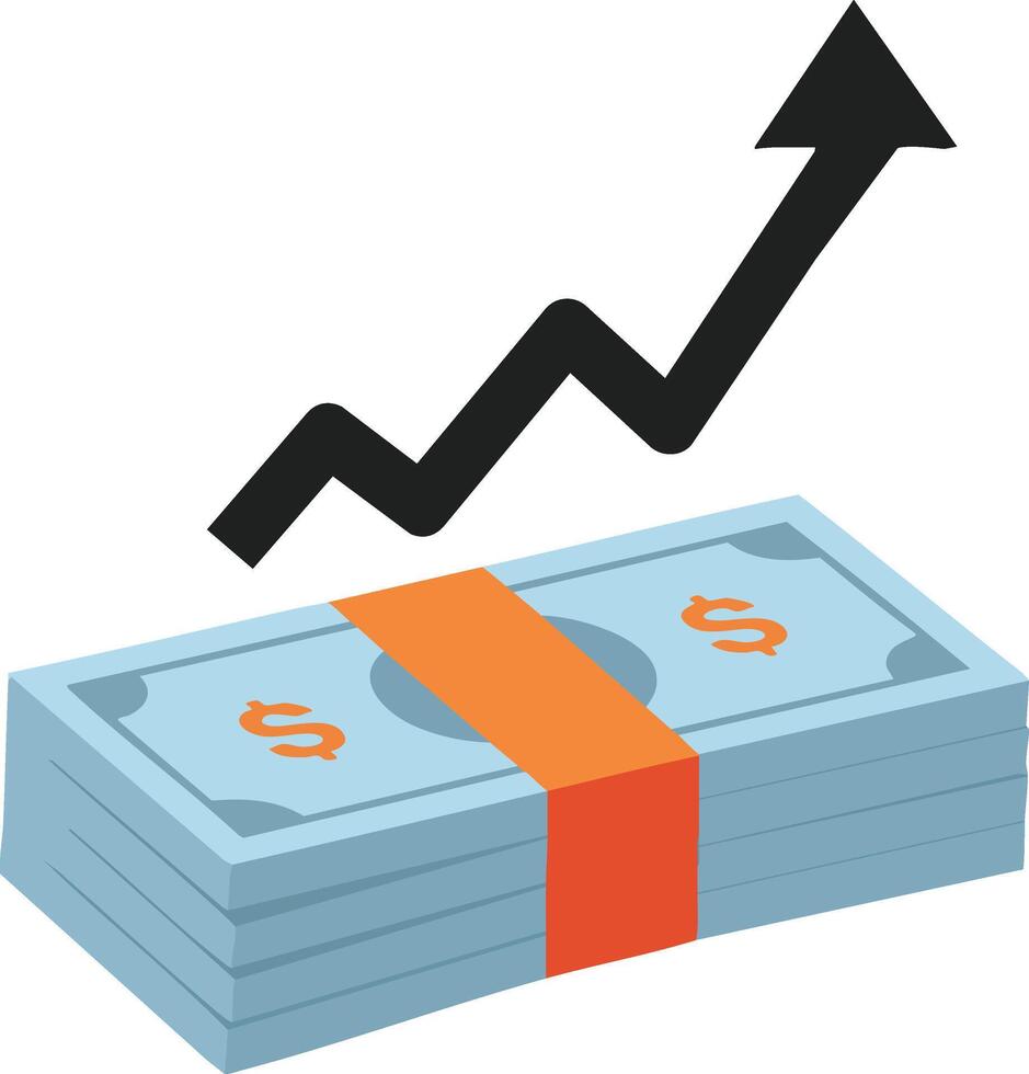 Stack of money with upward arrow financial growth concept illustration for business success and investment increase vector