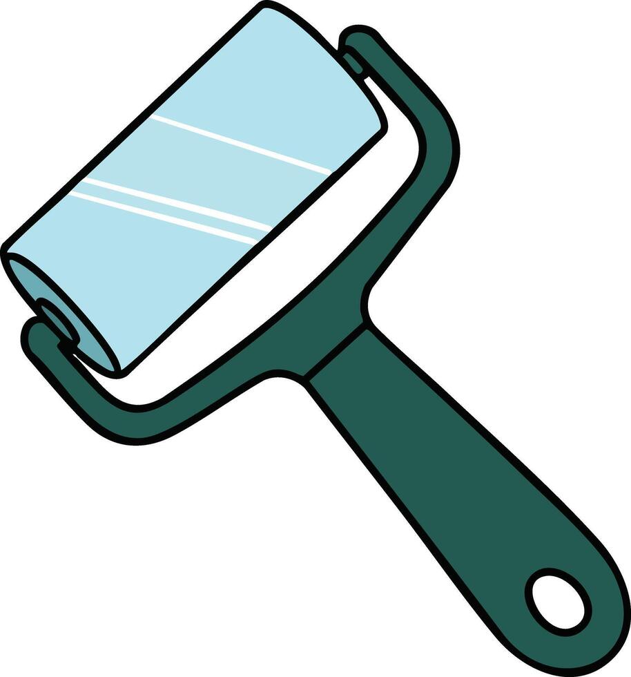 Paint roller tool with black handle and light blue roller illustration for painting and decorating projects vector