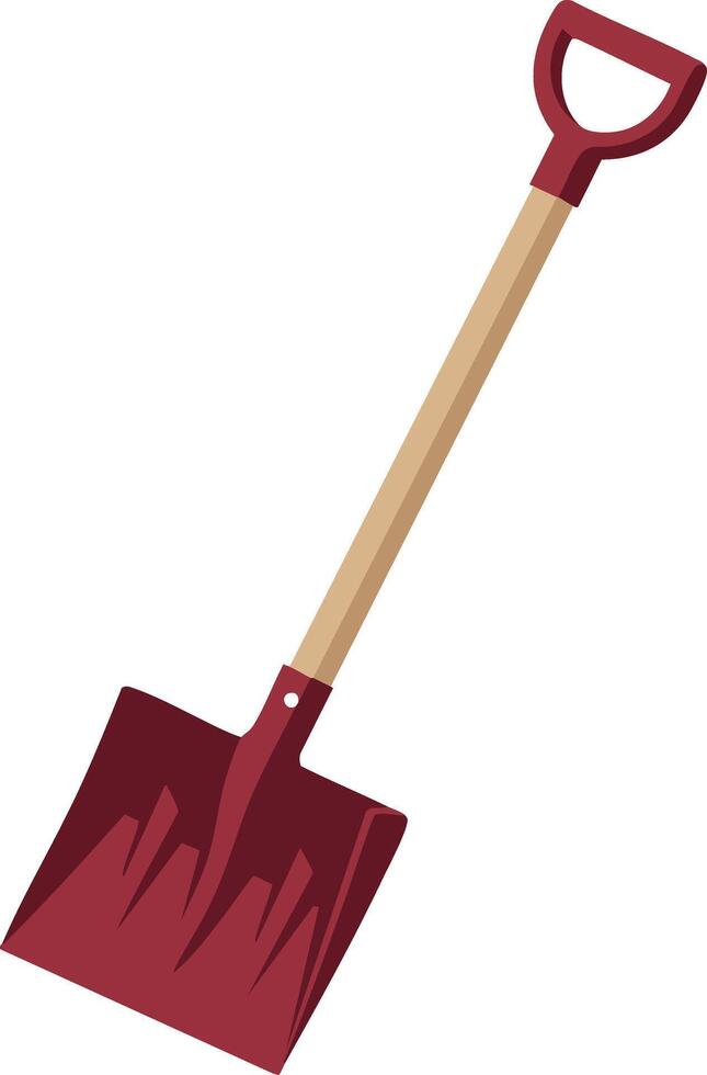 Garden shovel with wooden handle and red metal blade for digging and landscaping tasks illustration vector