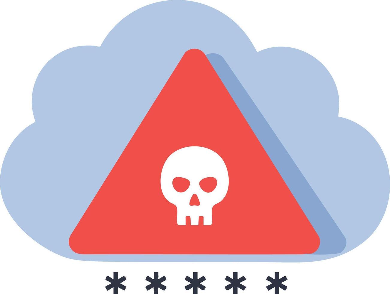 Cybersecurity threat warning with skull symbol and cloud background illustration for data protection and malware alert vector