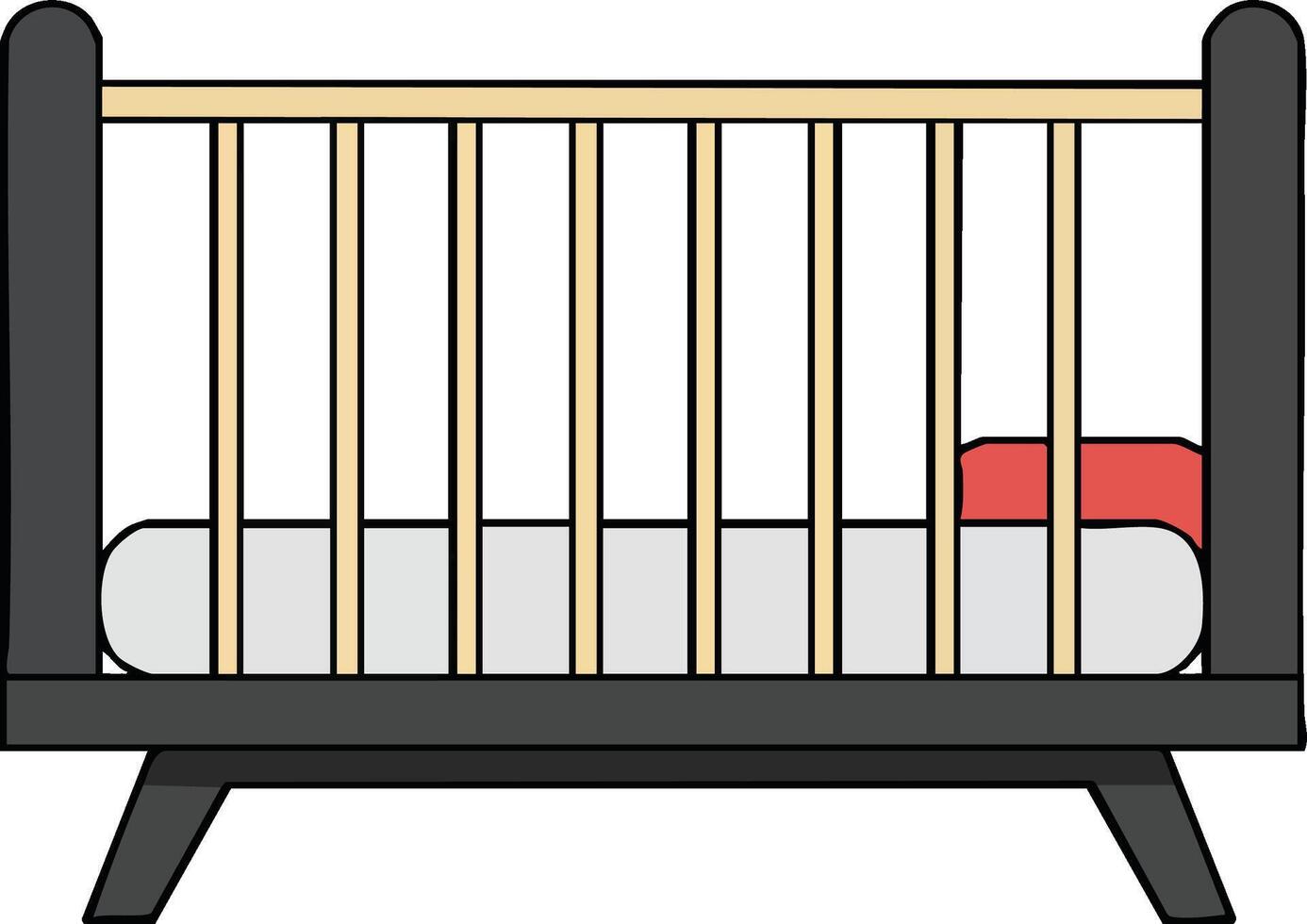 Baby crib with wooden rails and mattress in simple modern style nursery furniture illustration vector