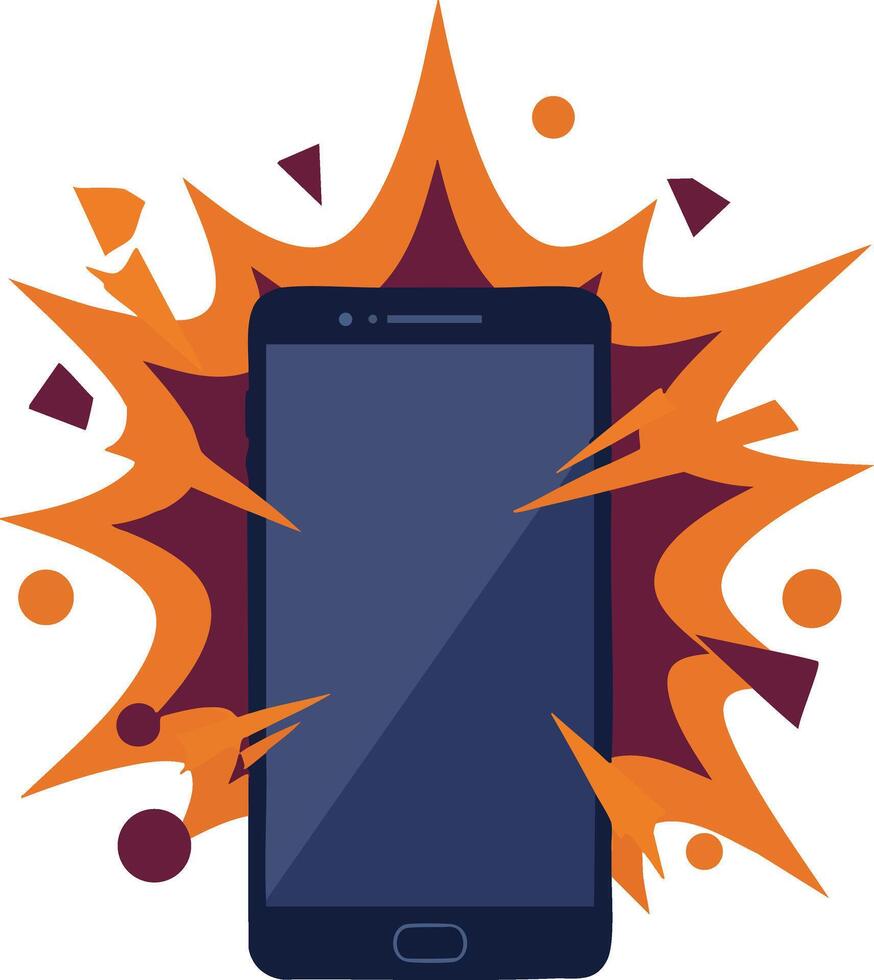 Smartphone with bursting orange and purple explosion graphic illustration for technology design elements vector