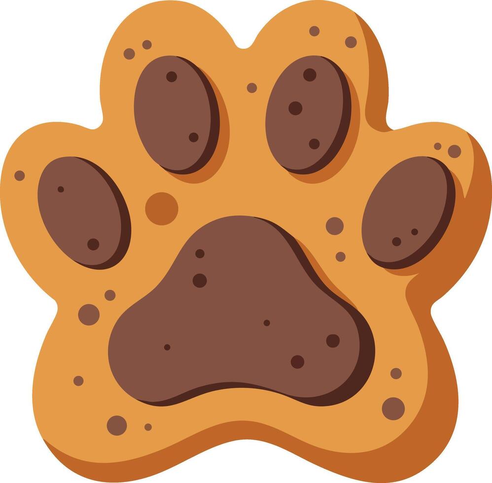 Dog paw print cookie with chocolate decoration in orange and brown colors illustration vector