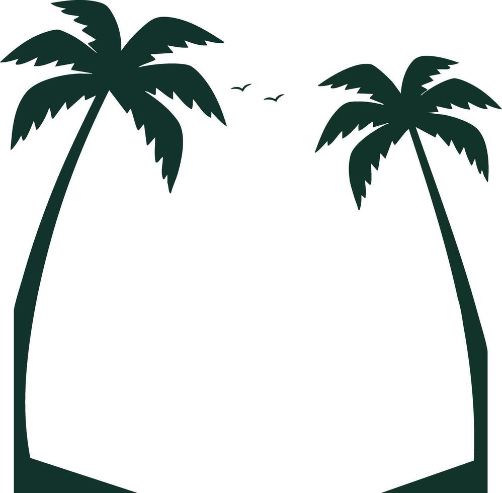 Two green palm tree silhouettes with flying birds simple tropical nature illustration vector