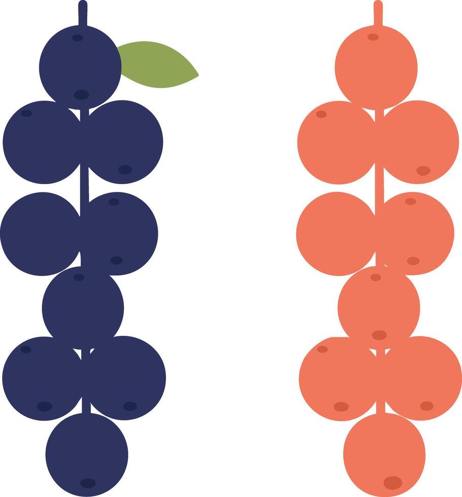 Blackcurrant and Redcurrant Illustration of Berries on Stems with Leaf in Simple Style vector