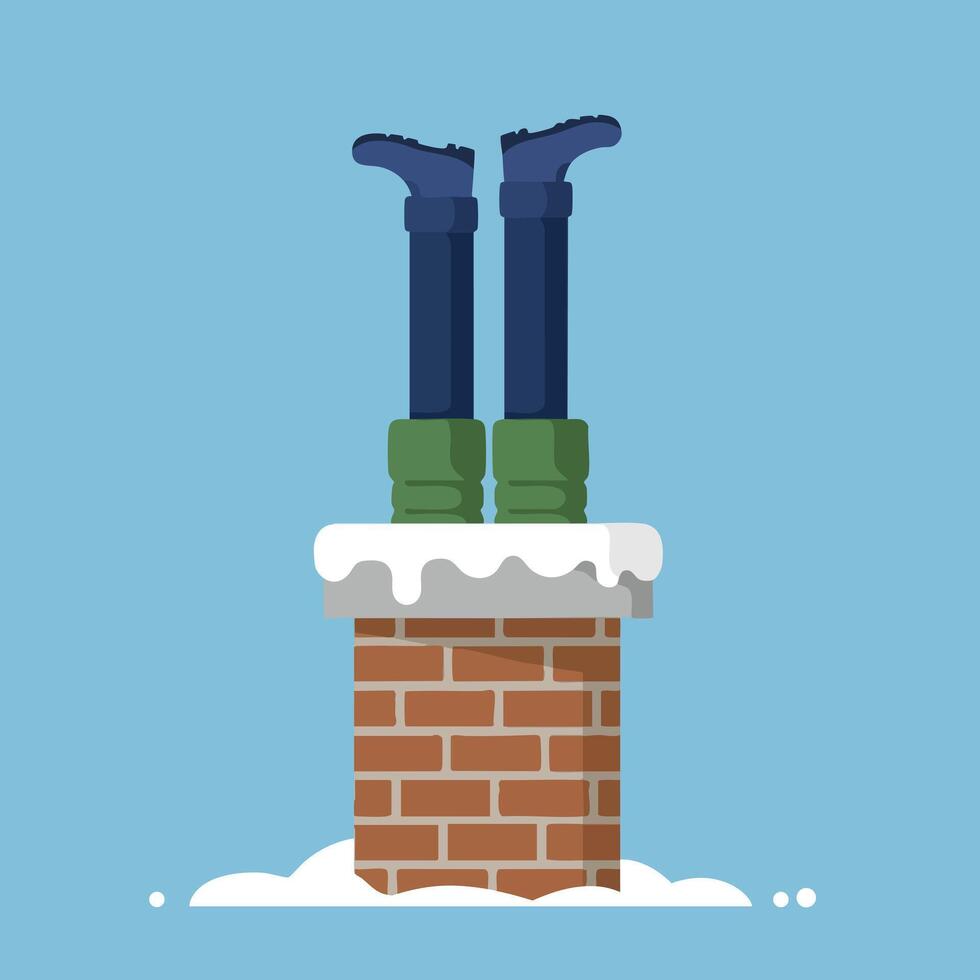 Person Stuck Upside Down in Snow Covered Chimney Illustration with Blue Background and Winter Theme vector