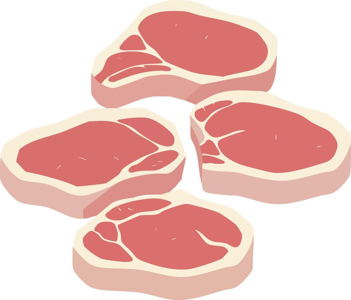 Fresh raw pork chop meat pieces for cooking or grilling illustration in simple style vector