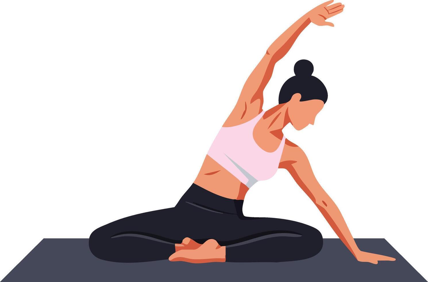 Woman practicing seated side stretch yoga pose on mat for fitness and flexibility improvement vector