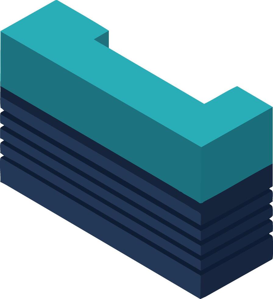 Isometric mechanical component illustration with teal and dark blue colors in 3d perspective design vector