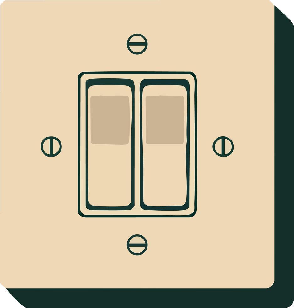 Double light switch wall socket illustration with beige and dark green colors realistic style vector