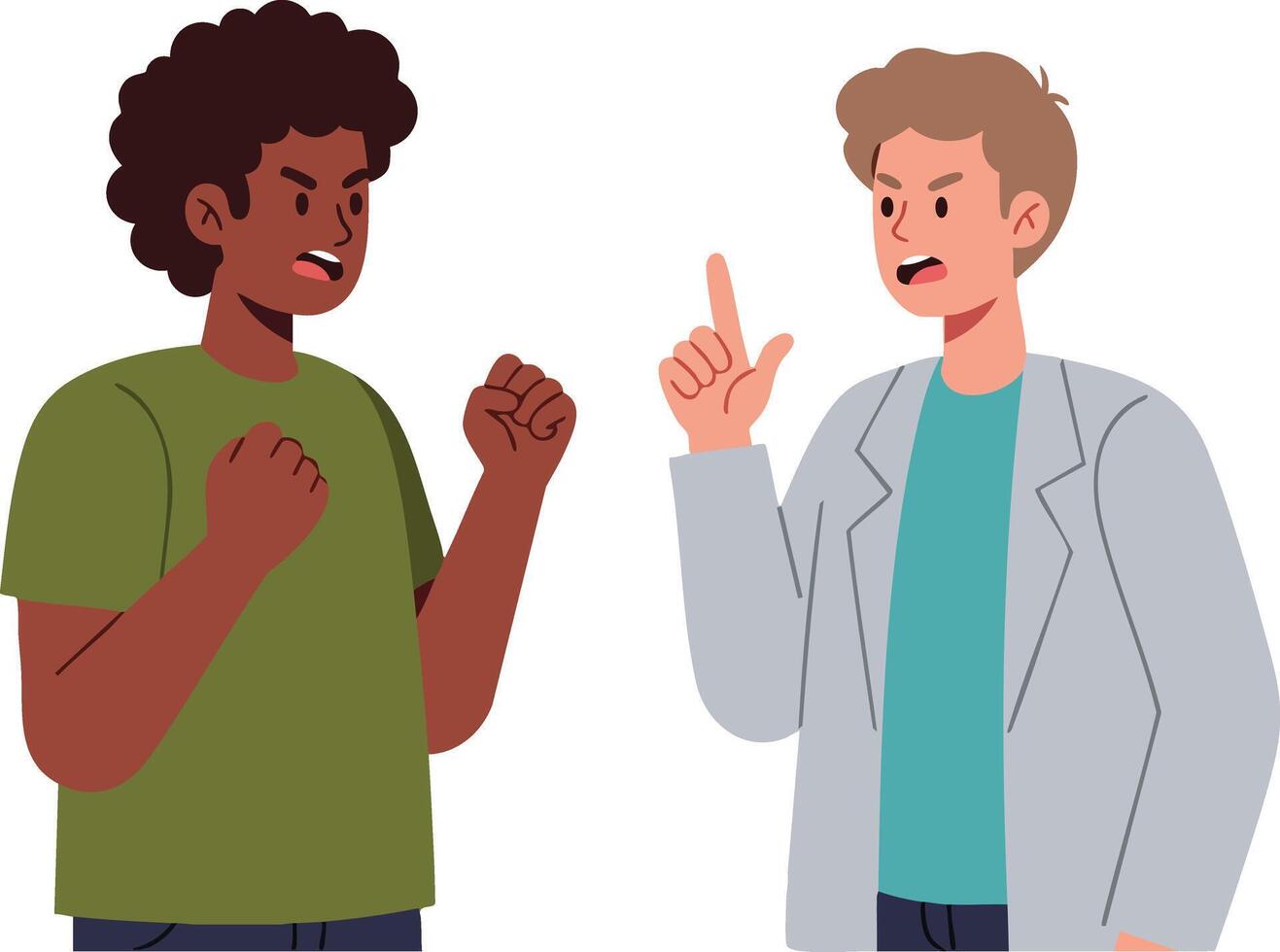 Two men in argument with expressive gestures and intense emotions illustration vector