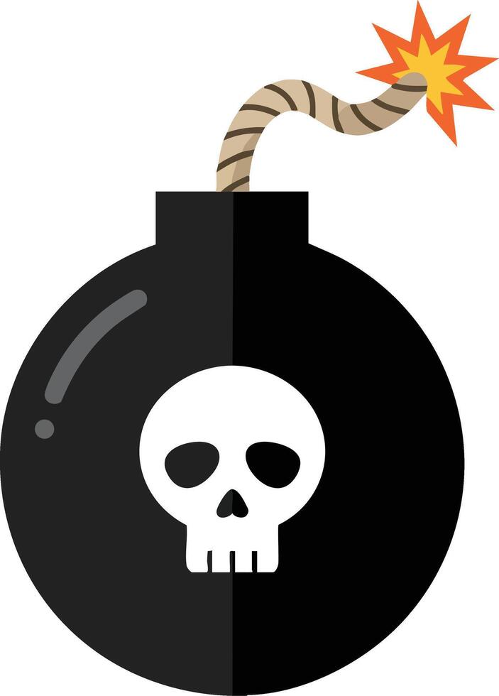 Cartoon black bomb with lit fuse and white skull symbol illustration for danger and explosion concepts vector