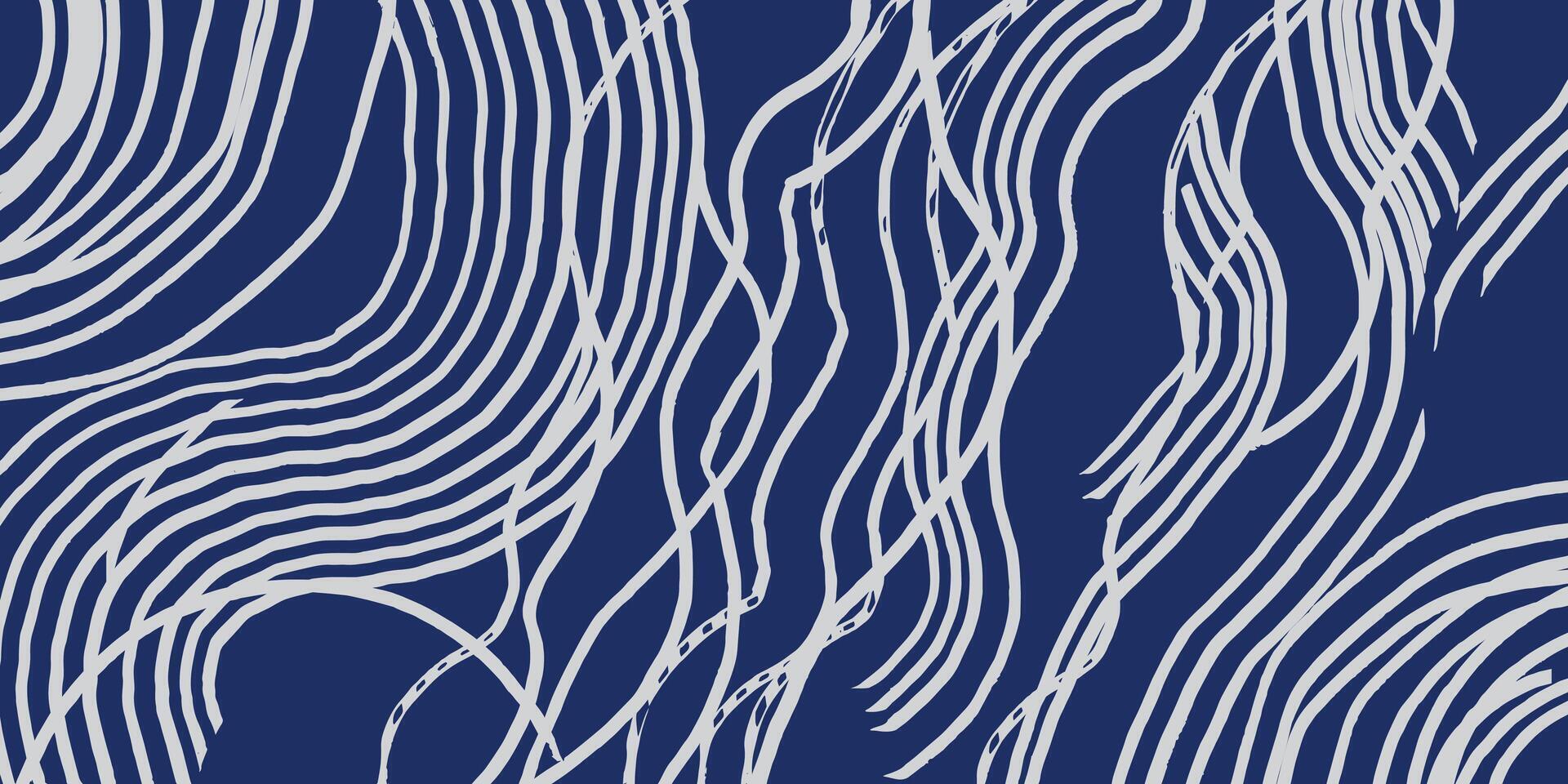 Hand drawn brush lines scattered and disorganized water waves and ripples pattern in white and blue, Japanese and tribal wood carving, experimental weaving texture background for textile vector
