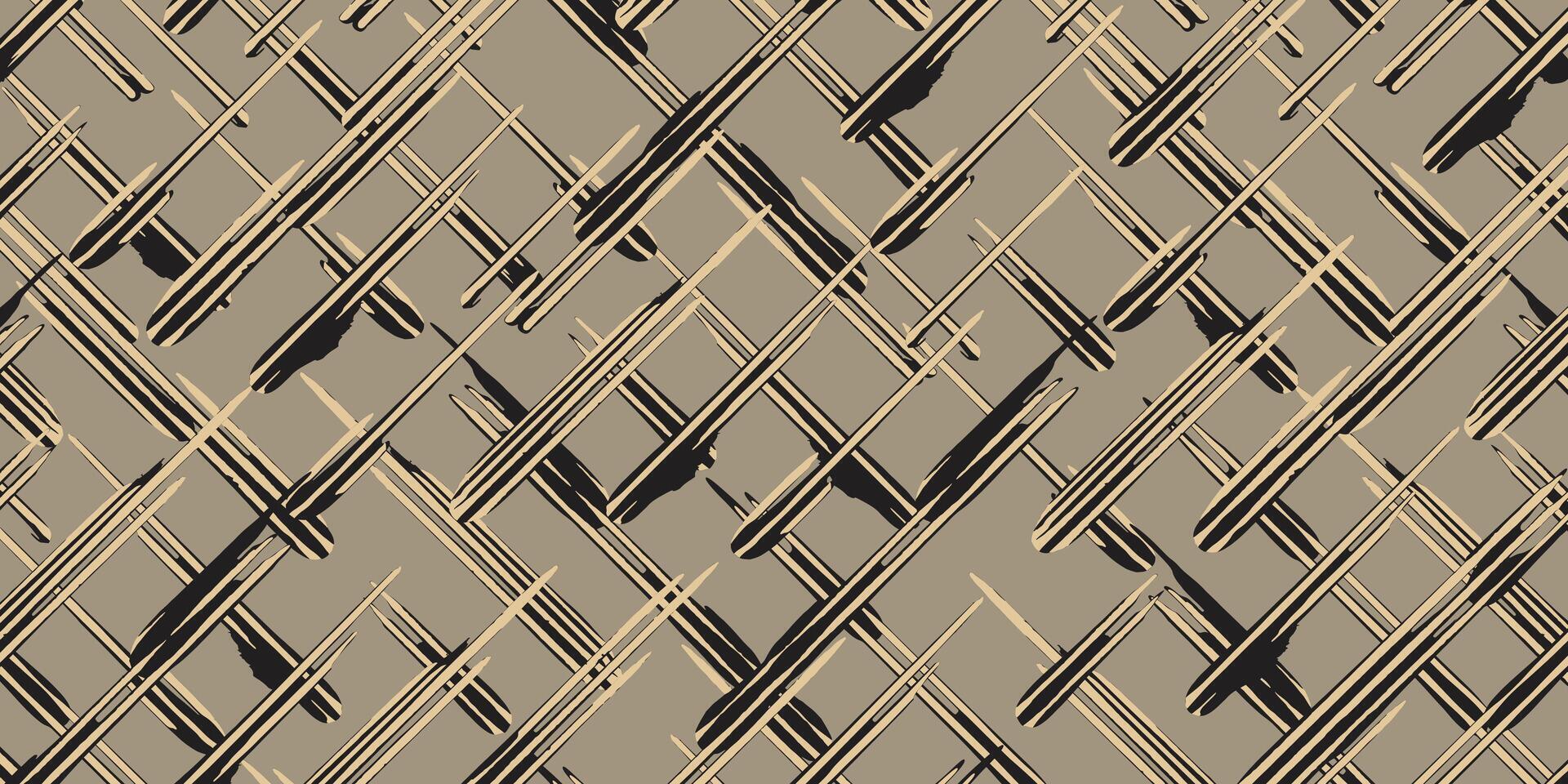 Hand paint abstract diagonal square cross over basketry ink brush lines pattern, Japanese folk, ethnic wood carving, block print texture background, simple graphic for textile, carpet vector