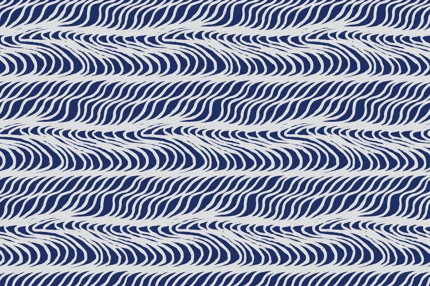 Abstract distorted waves and ripples brush lines seamless pattern, Japanese folk and ethnic hand drawn, block print flowing water texture background in white and blue vector