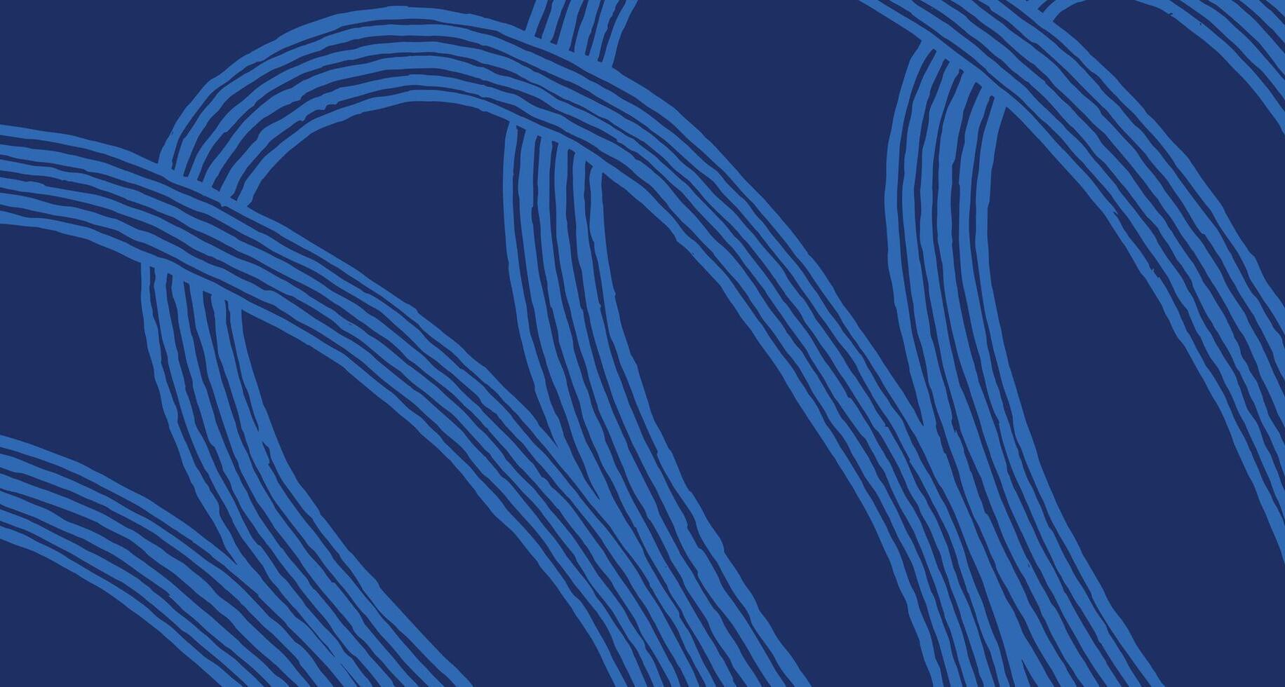 Abstract curvy stripes brush lines pattern in blue, Japanese and ethnic hand drawn, block print texture background, simple graphic for textile, carpet, decoration vector