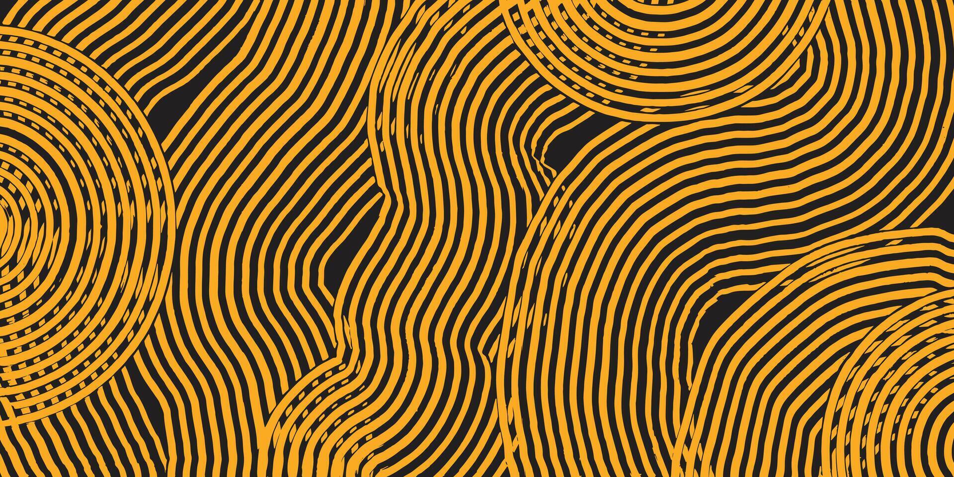 Hand drawn golden brush lines abstract water waves and ripples curvy pattern, Japanese folk, ethnic hand paint texture background, simple tribal graphic for textile, carpet, decoration vector