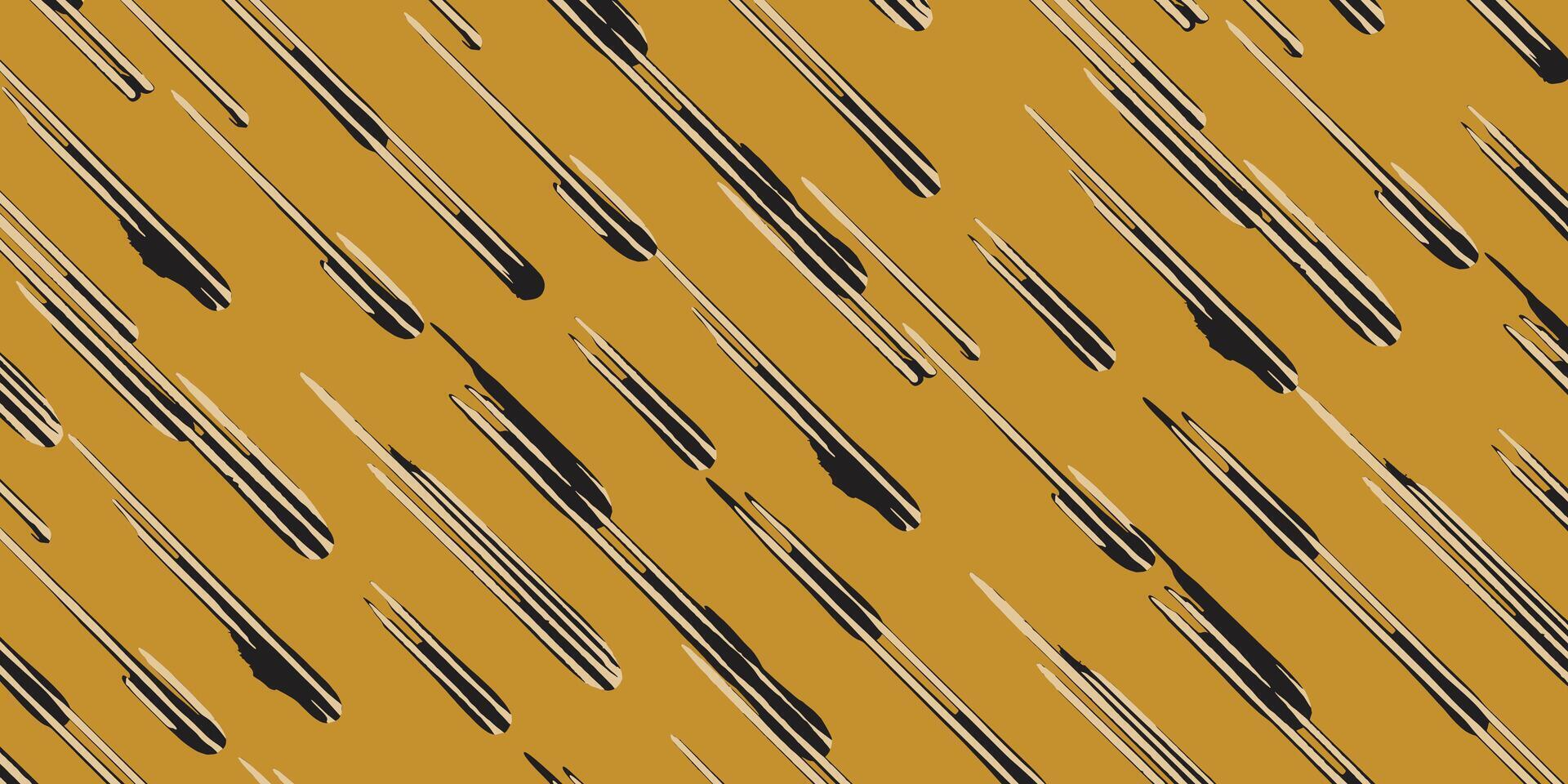 Hand paint abstract diagonal ink brush lines pattern in yellow, Japanese folk, ethnic wood carving, block print texture background, simple graphic for textile, carpet vector